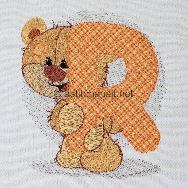 Dimples Bear Monogram R - aStitch aHalf