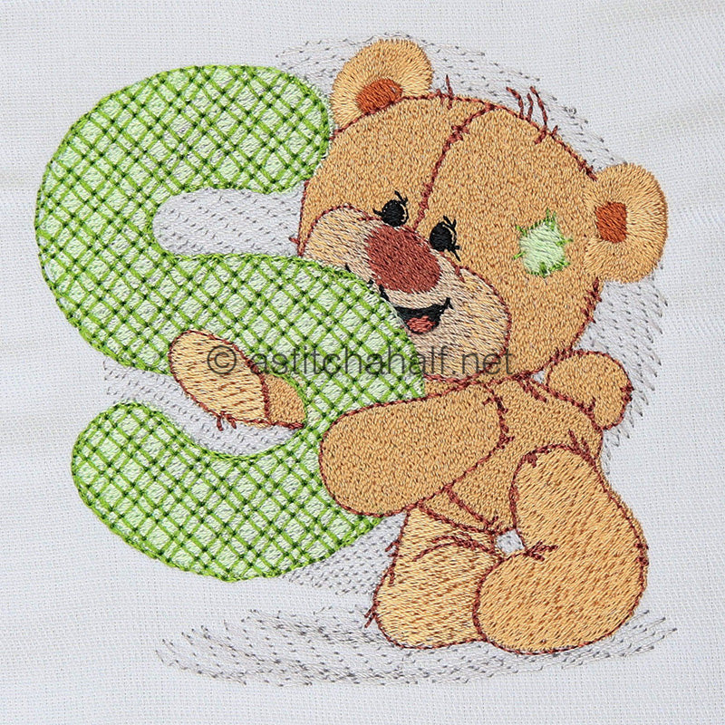 Dimples Bear Monogram S - aStitch aHalf