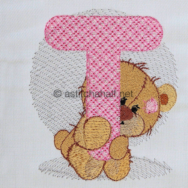 Dimples Bear Monogram T - aStitch aHalf