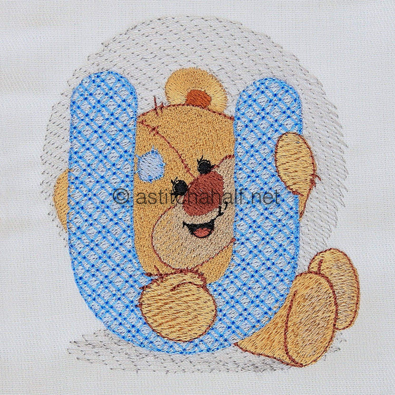Dimples Bear Monogram U - aStitch aHalf