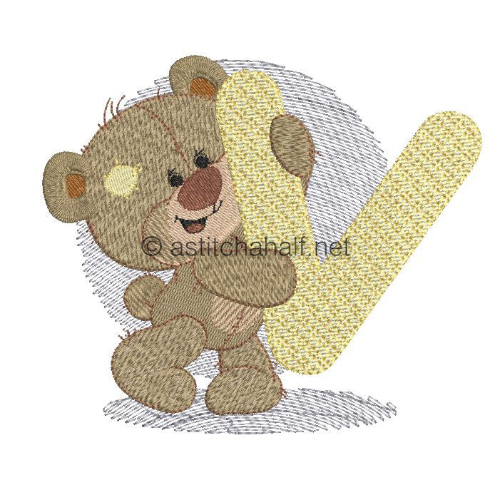 Dimples Bear Monogram V - aStitch aHalf