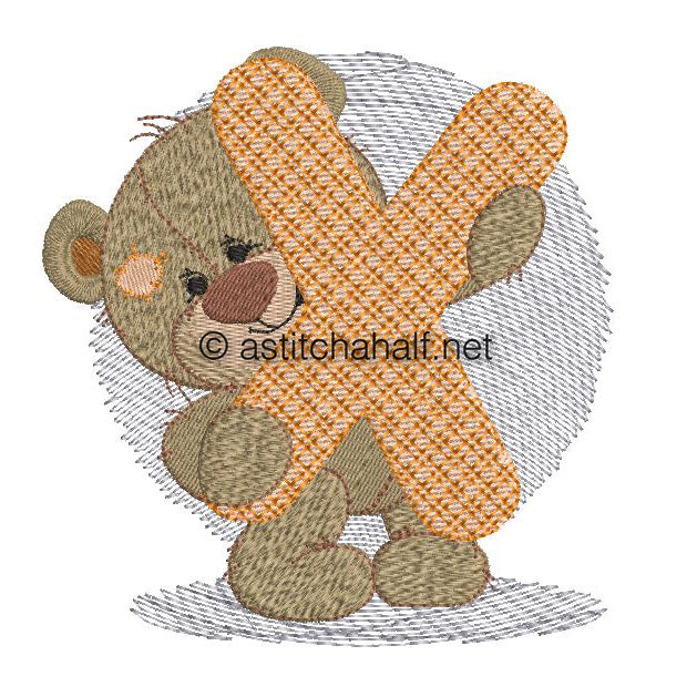 Dimples Bear Monogram X - aStitch aHalf