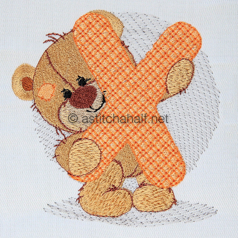 Dimples Bear Monogram X - aStitch aHalf