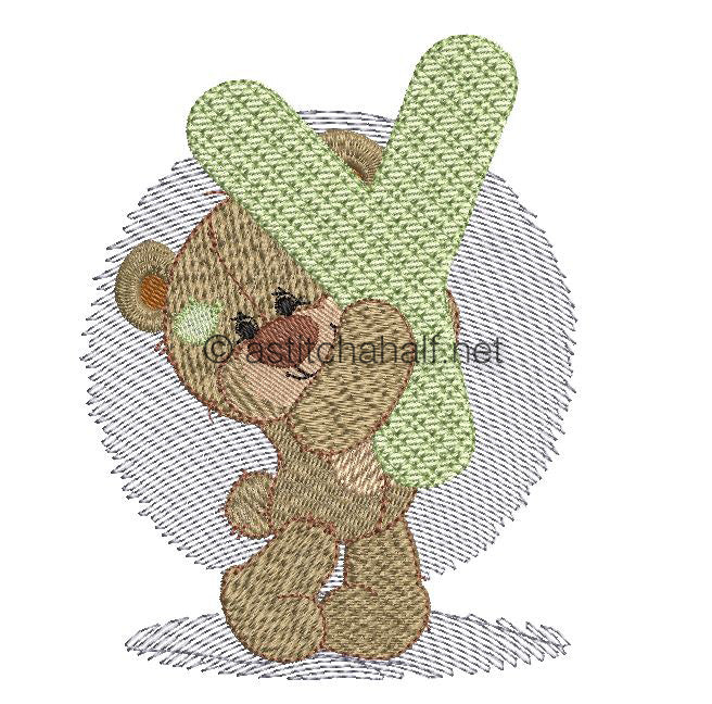 Dimples Bear Monogram Y - aStitch aHalf