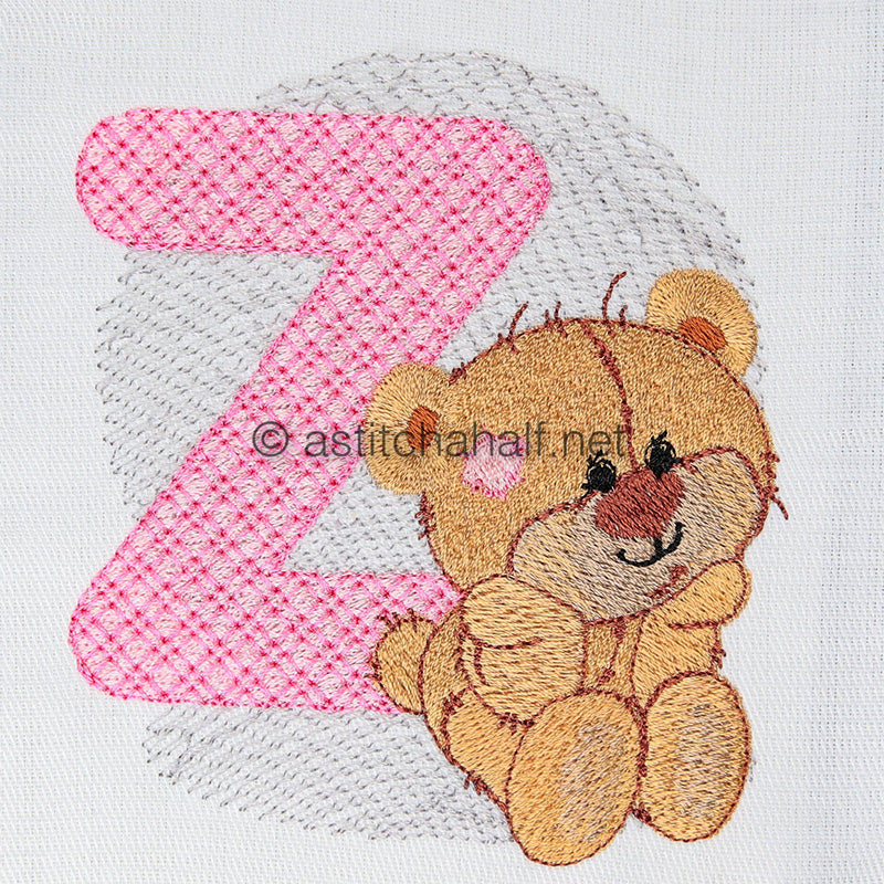 Dimples Bear Monogram Z - aStitch aHalf