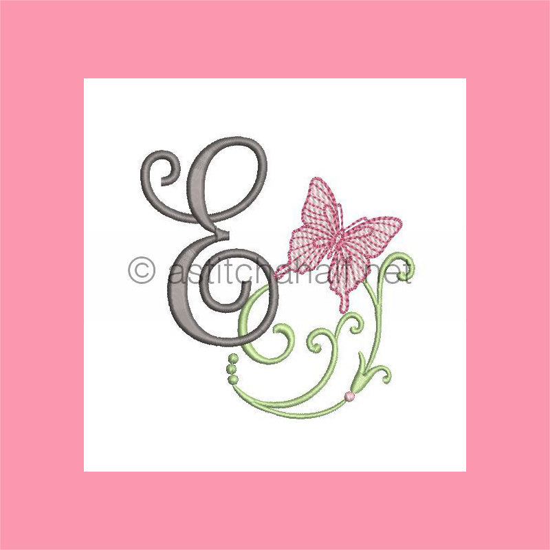 Butterfly Prelude Monogram Letter E - aStitch aHalf