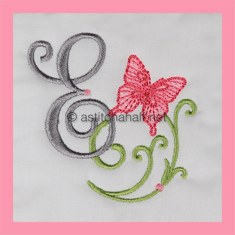Butterfly Prelude Monogram Letter E - aStitch aHalf