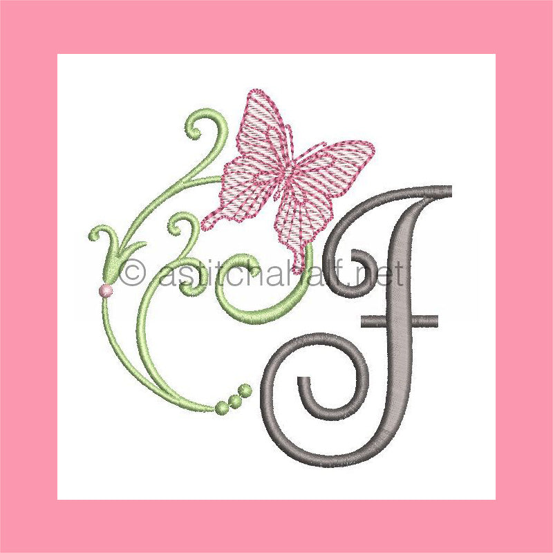 Butterfly Prelude Monogram Letter F - aStitch aHalf