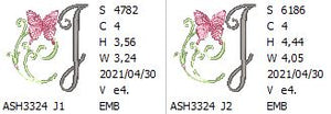 Butterfly Prelude Monogram Letter J - aStitch aHalf