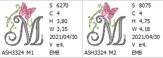 Butterfly Prelude Monogram Letter M - aStitch aHalf
