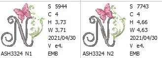 Butterfly Prelude Monogram Letter N - aStitch aHalf