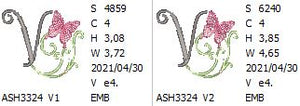 Butterfly Prelude Monogram Letter V - aStitch aHalf