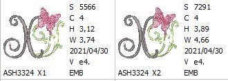Butterfly Prelude Monogram Letter X - aStitch aHalf
