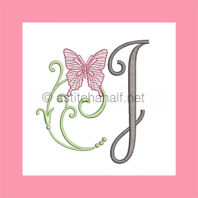 Butterfly Prelude Monogram Letter J - aStitch aHalf