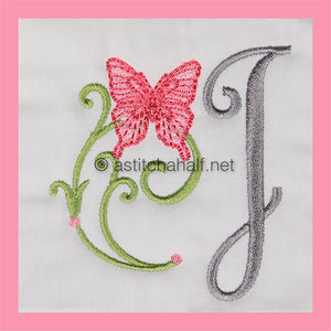 Butterfly Prelude Monogram Letter J - aStitch aHalf