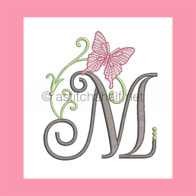 Butterfly Prelude Monogram Letter M - aStitch aHalf