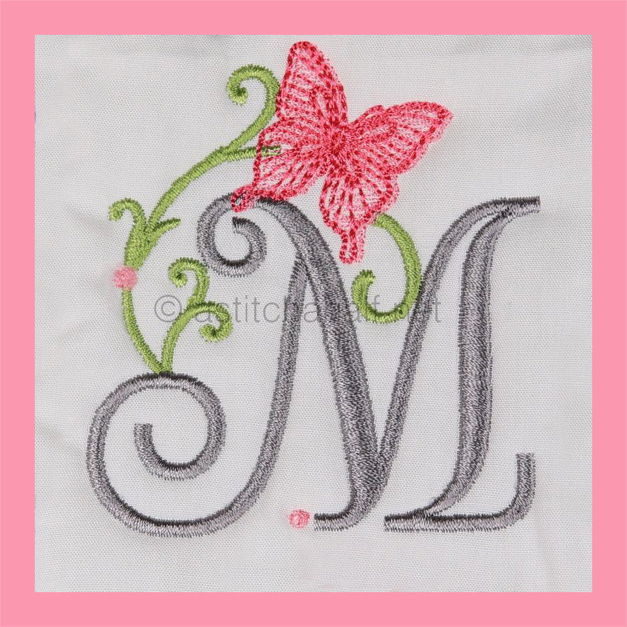 Butterfly Prelude Monogram Letter M - aStitch aHalf