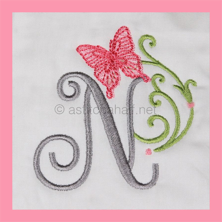 Butterfly Prelude Monogram Letter N - aStitch aHalf
