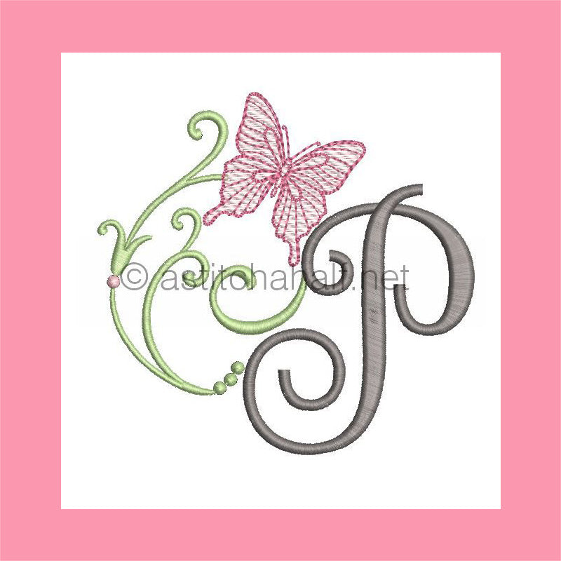 Butterfly Prelude Monogram Letter P - aStitch aHalf