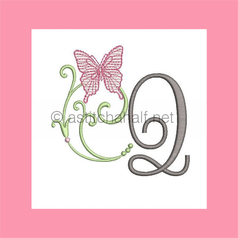 Butterfly Prelude Monogram Letter Q - aStitch aHalf