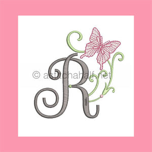 Butterfly Prelude Monogram Letter R - aStitch aHalf