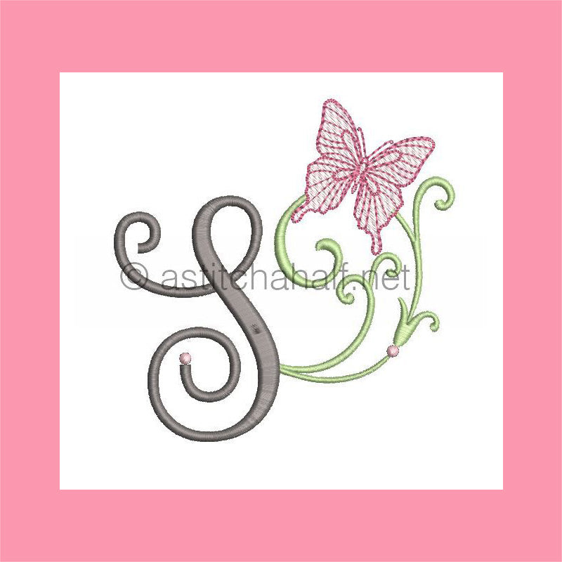 Butterfly Prelude Monogram Letter S - aStitch aHalf
