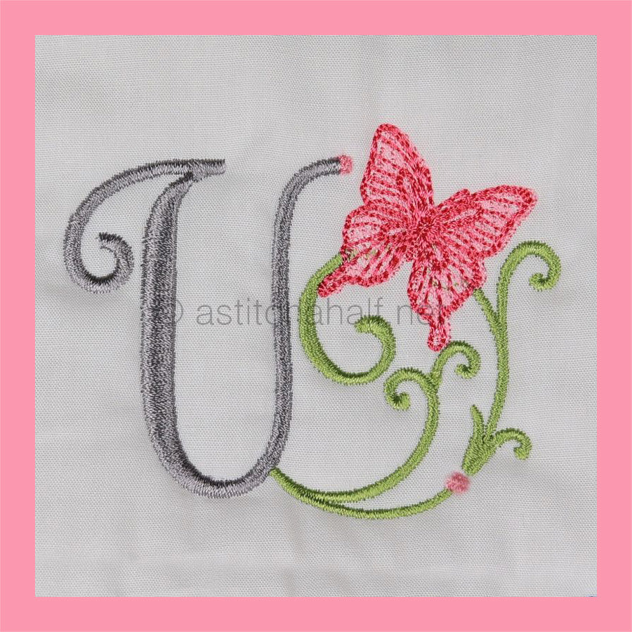 Butterfly Prelude Monogram Letter U - aStitch aHalf