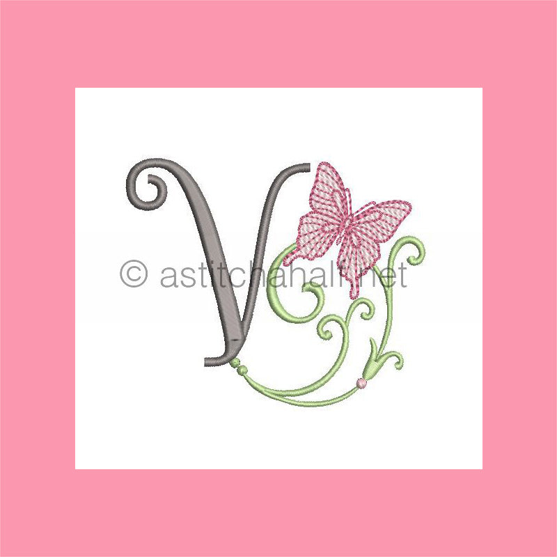 Butterfly Prelude Monogram Letter V - aStitch aHalf