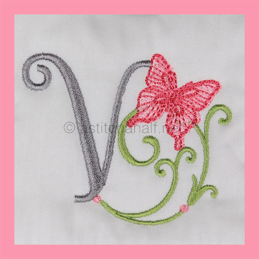 Butterfly Prelude Monogram Letter V - aStitch aHalf