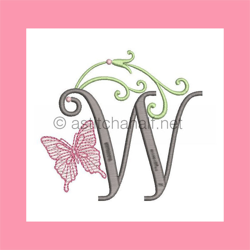 Butterfly Prelude Monogram Letter W - aStitch aHalf