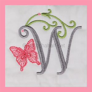 Butterfly Prelude Monogram Letter W - aStitch aHalf