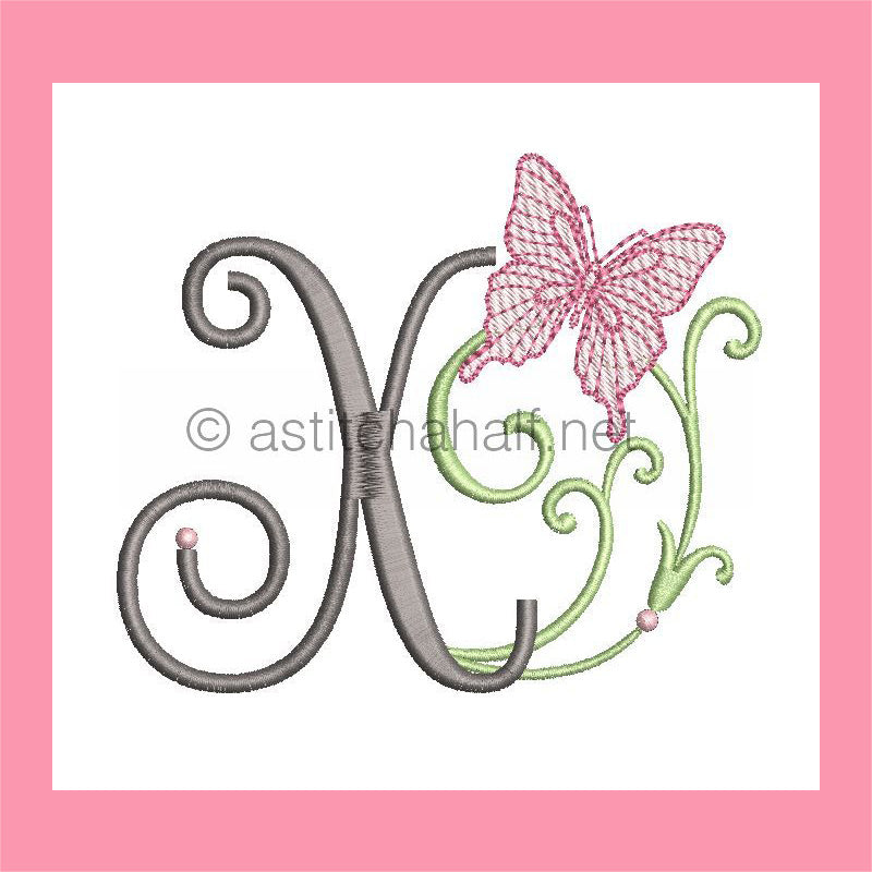 Butterfly Prelude Monogram Letter X - aStitch aHalf
