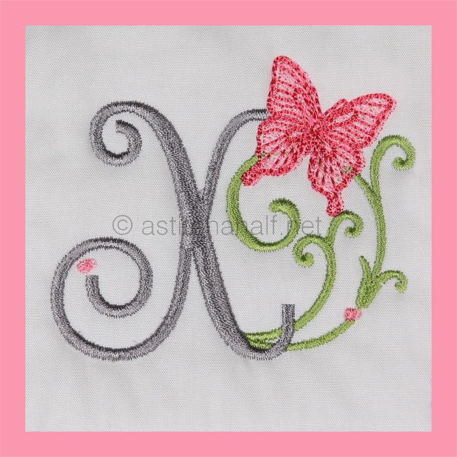 Butterfly Prelude Monogram Letter X - aStitch aHalf