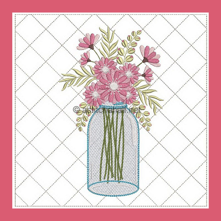 Wildflowers in Glass Jar - aStitch aHalf