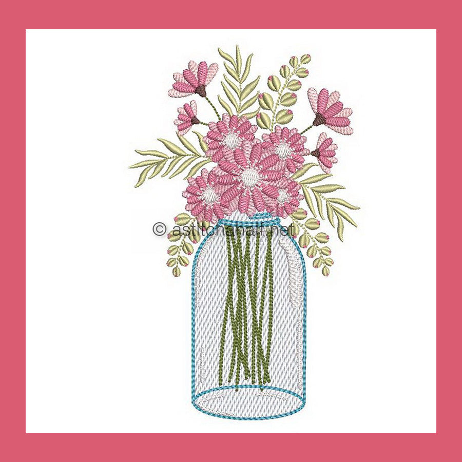 Wildflowers in Glass Jar - aStitch aHalf