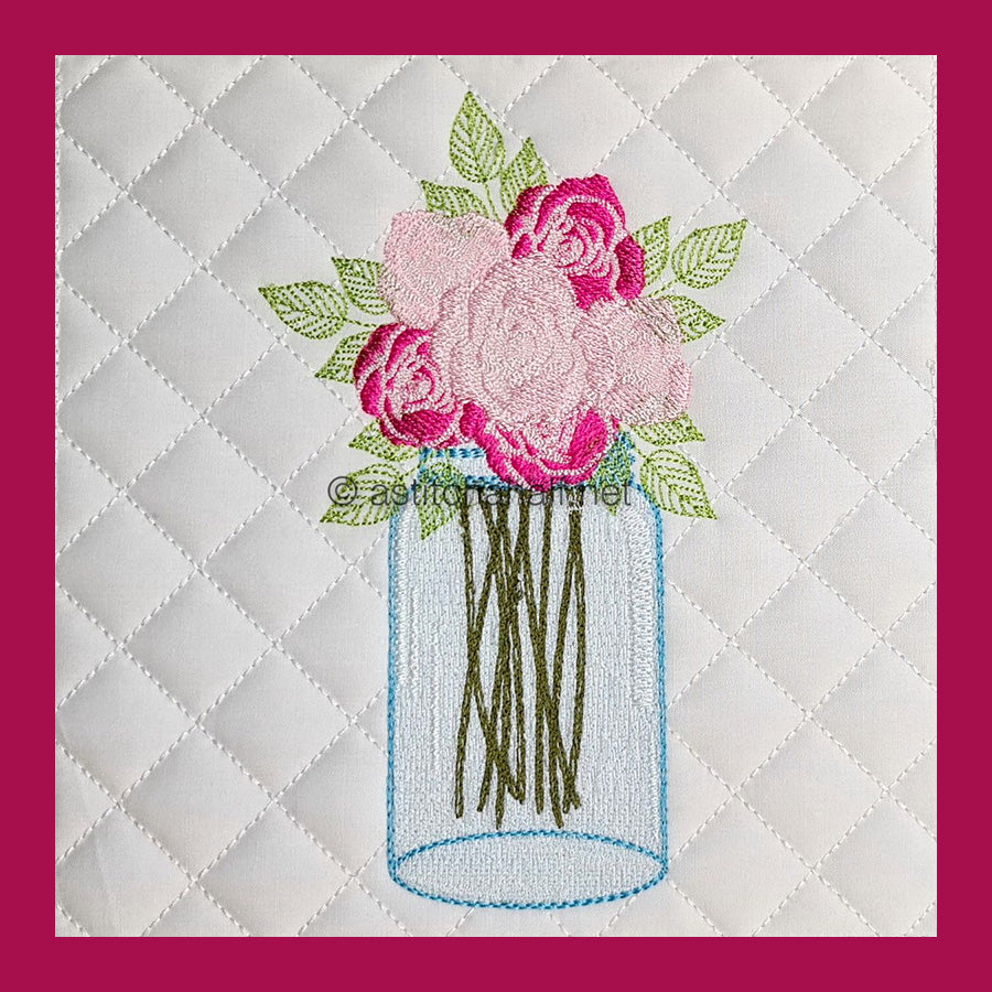 Roses in Glass Jar - aStitch aHalf
