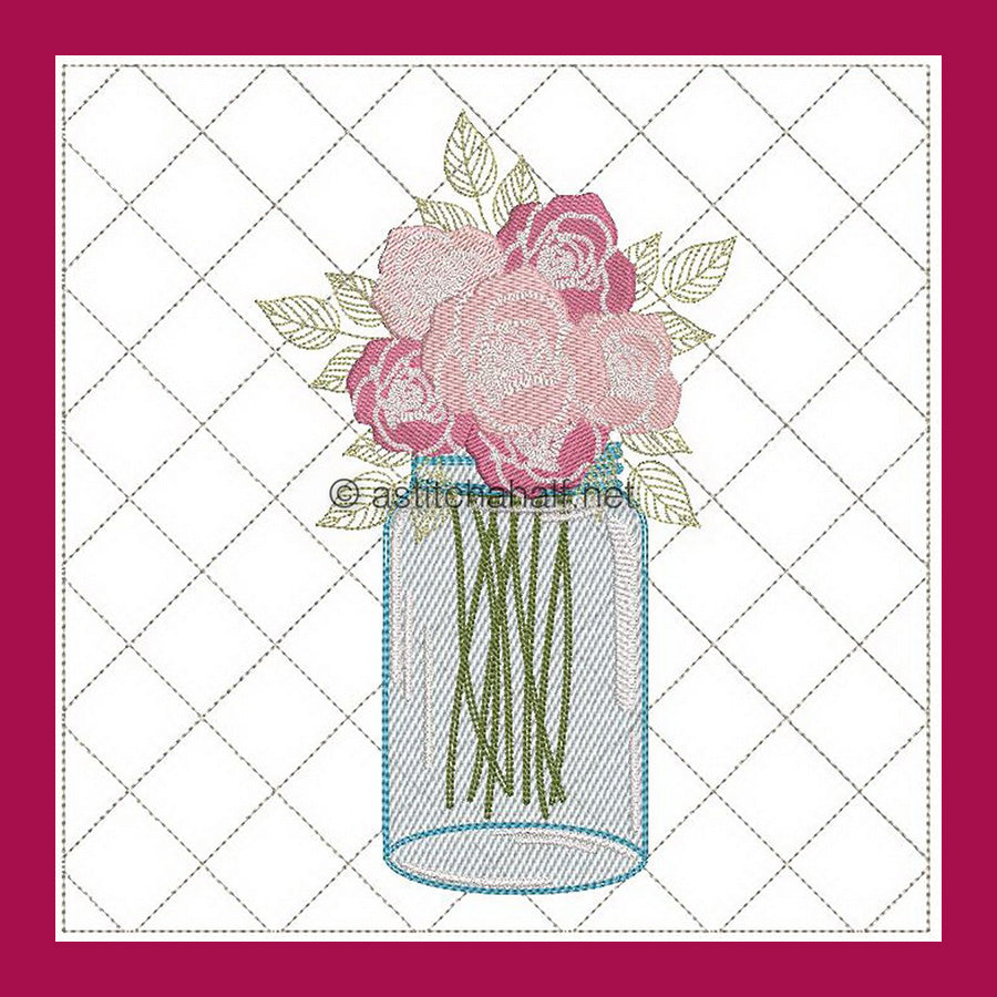 Roses in Glass Jar - aStitch aHalf