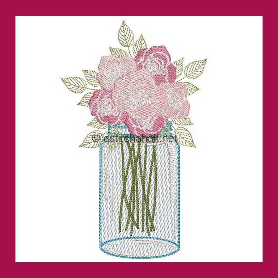 Roses in Glass Jar - aStitch aHalf