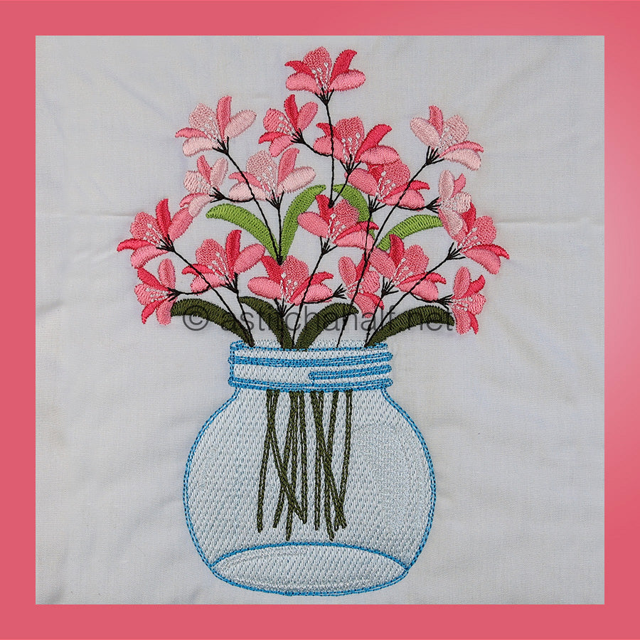 Garden Flowers in Glass Jar - aStitch aHalf