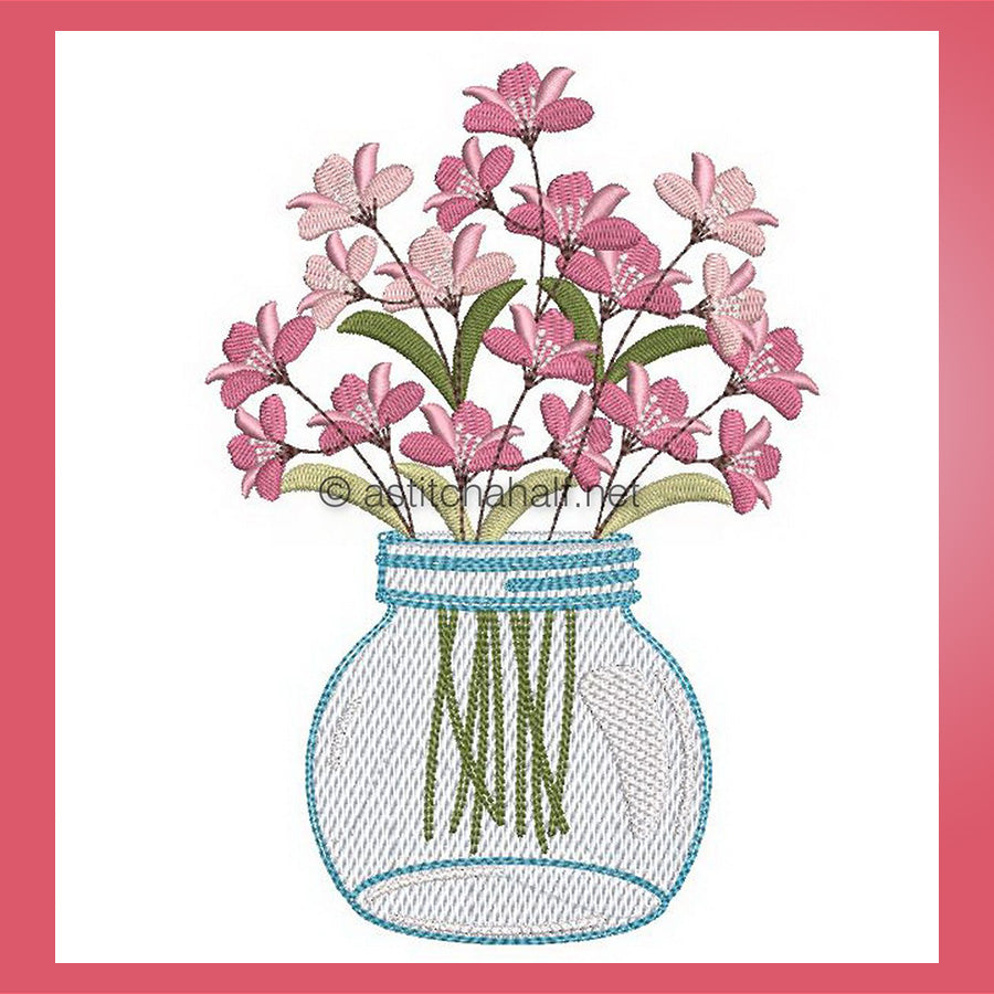 Garden Flowers in Glass Jar - aStitch aHalf
