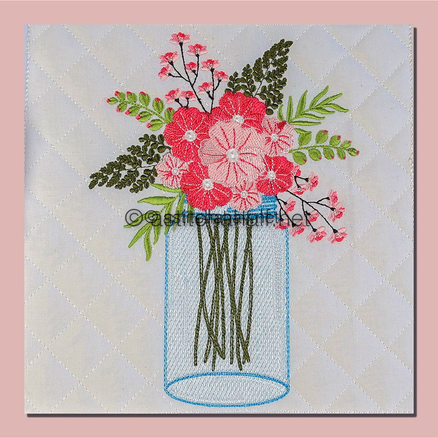 Meadow Flowers in Glass Jar - aStitch aHalf