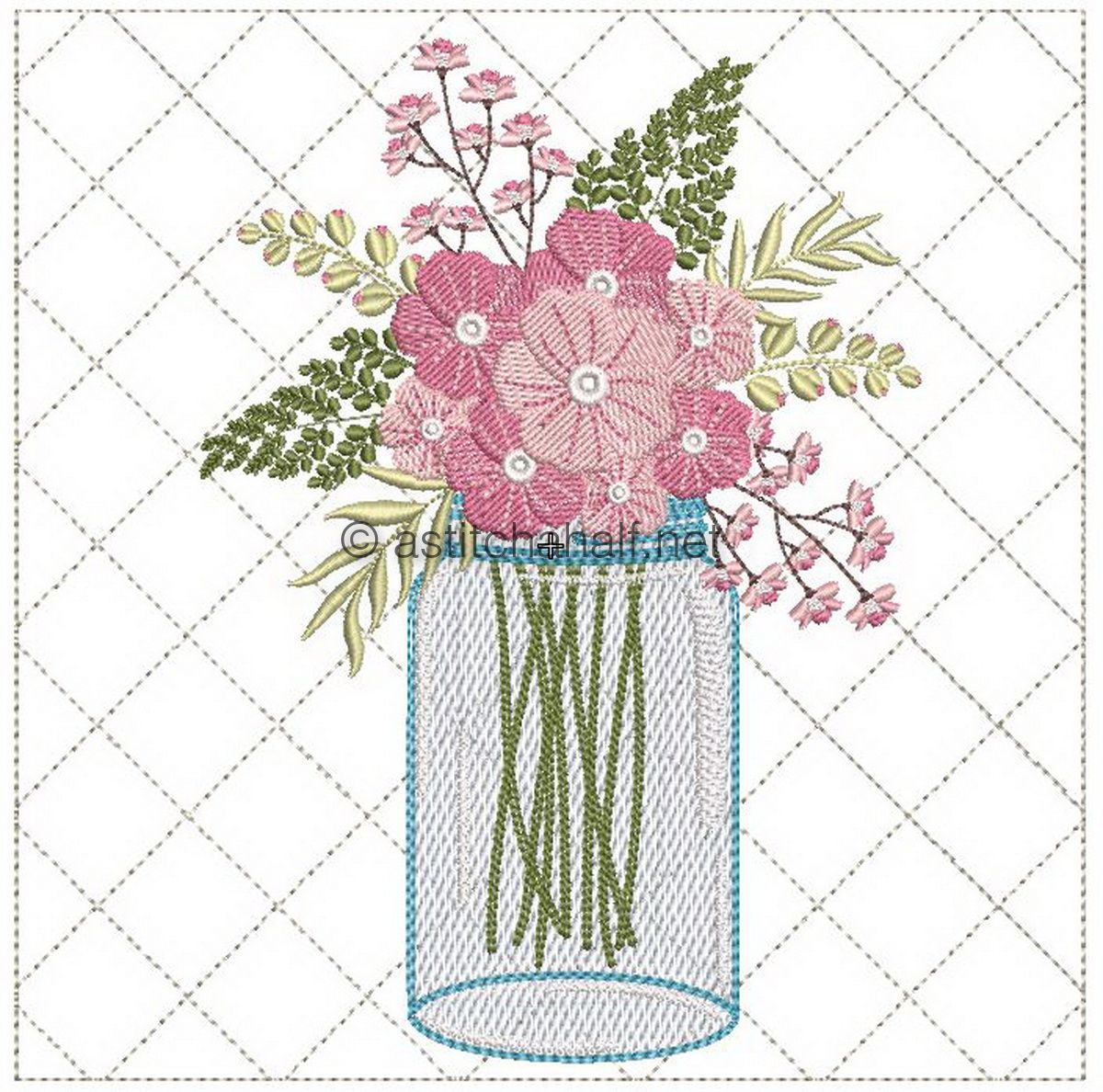 Meadow Flowers in Glass Jar - aStitch aHalf