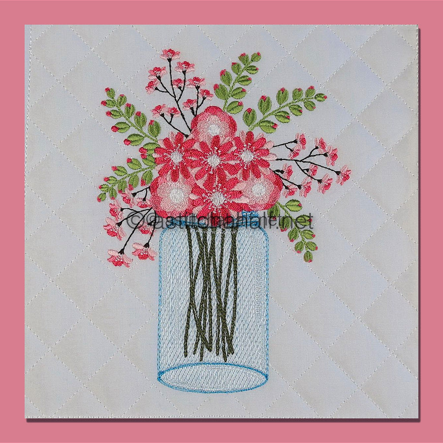 Midsummer Flowers in Glass Jar - aStitch aHalf