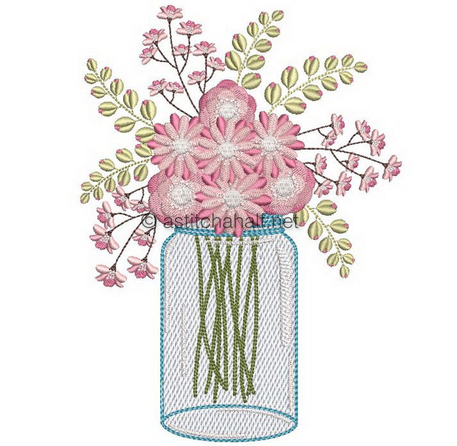Midsummer Flowers in Glass Jar - aStitch aHalf