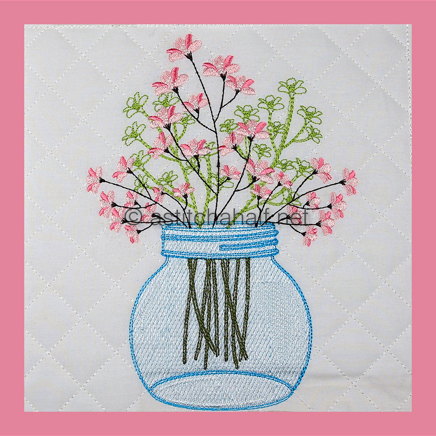 Sunshine Flowers in Glass Jar - aStitch aHalf