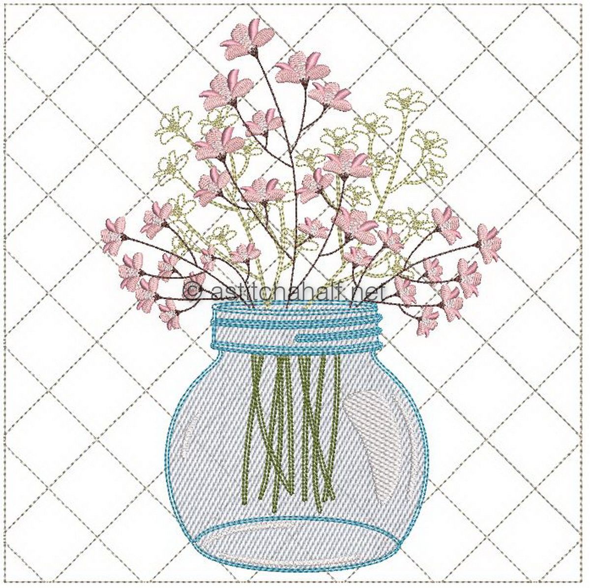 Sunshine Flowers in Glass Jar - aStitch aHalf