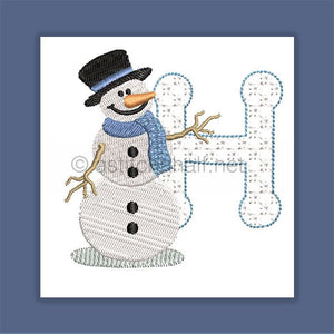 Snowflakes and Snowmen Monogram Letter H