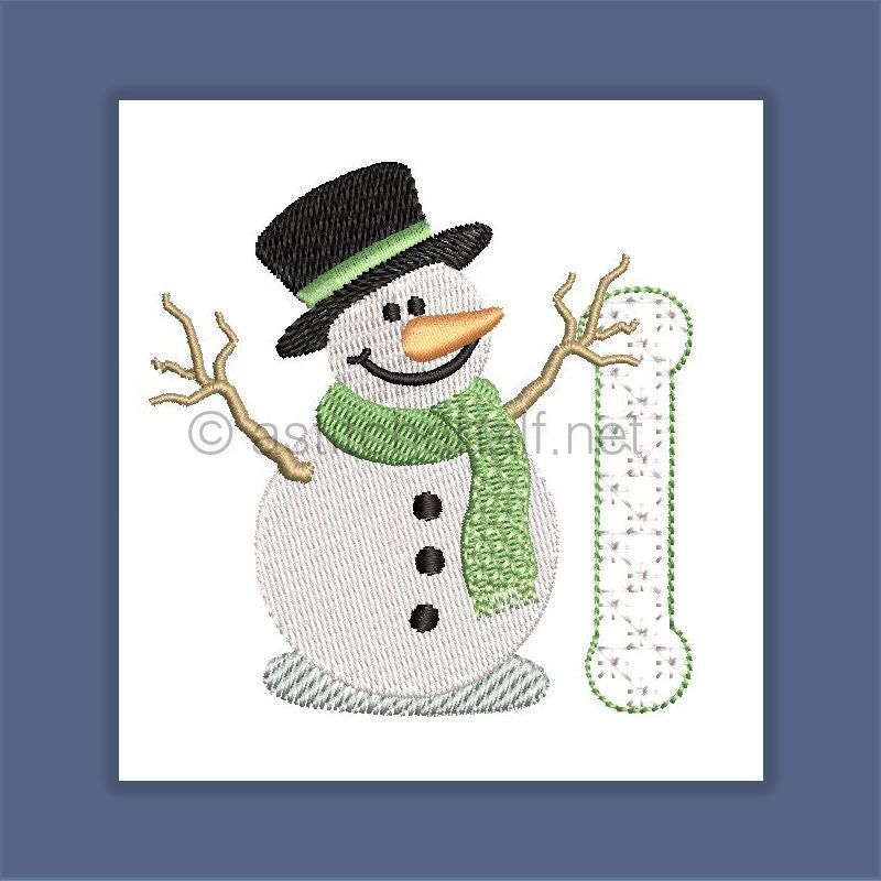 Snowflakes and Snowmen Monogram Letter I