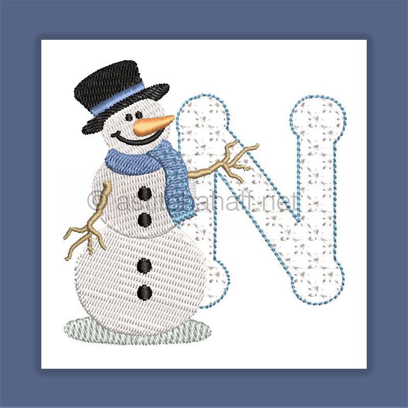 Snowflakes and Snowmen Monogram Letter N