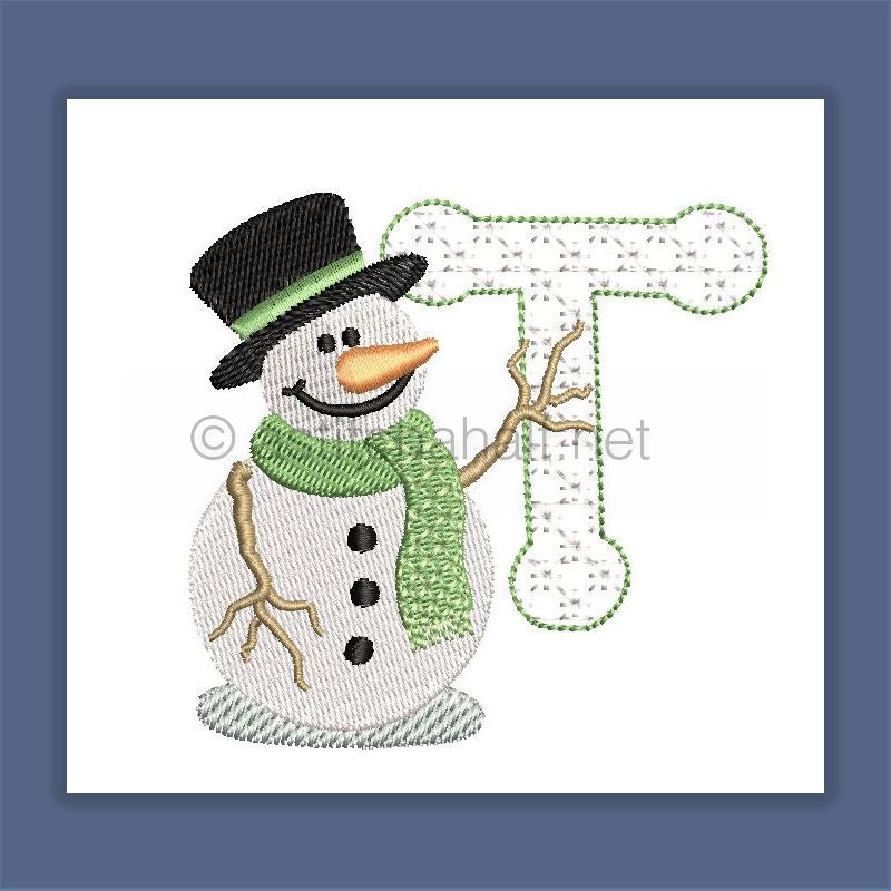 Snowflakes and Snowmen Monogram Letter T